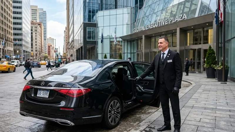 Corporate executive car service outside financial district office
